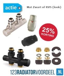Radiator installatie pakket universele thermostatische onderaansluiting zwart of RVS